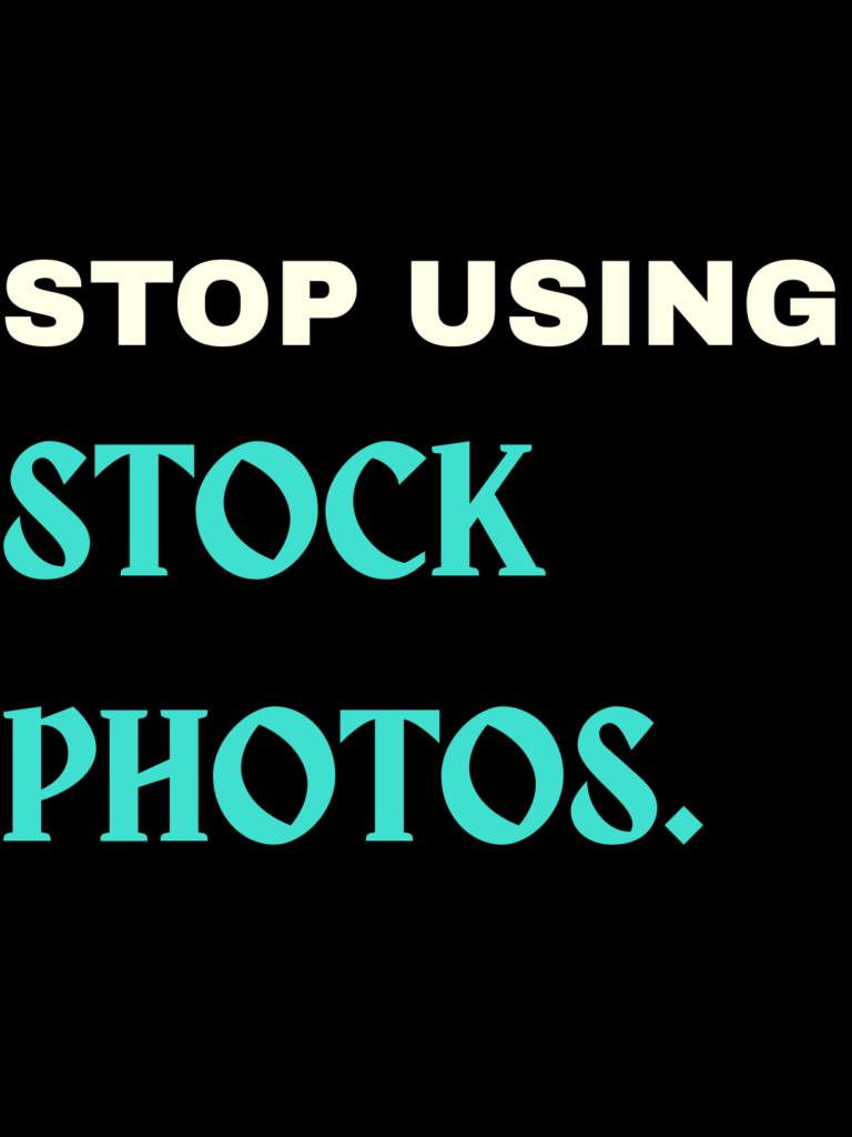 Manifesto graphic explaining why brands must stop using stock photos to elevate their Digital Appearance and Marketing strategy.